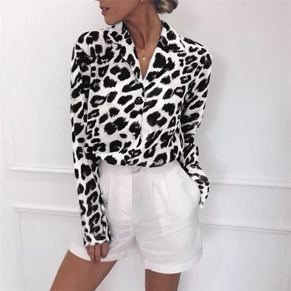 🌸 White Animal Print Chiffon Blouse